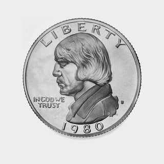 Black and white drawing of a coin