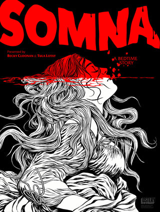 Black and white illustration of a woman in water by Becky Cloonan.