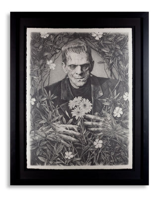 Framed view of Dani Blazquez's Frankenstein illustration.
