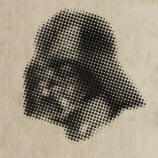 Image of Darth Vadar created by pixels on wood