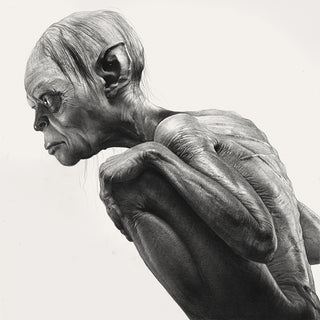 Black and white drawing of Gollum