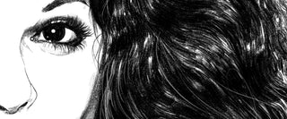 Black and white illustration of a Gilda Radner's face by Nicole Rifkin.