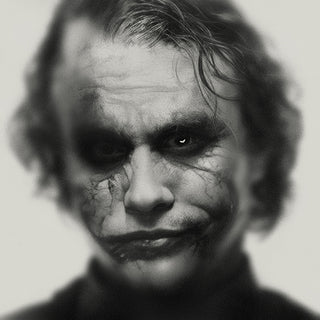 Black and white drawing of a man with scars on his face
