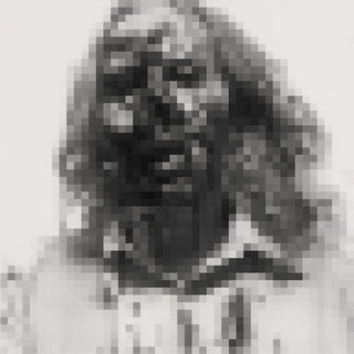 Black and white drawing of a pixelated face