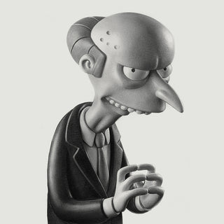 Black and white drawing of a cartoon man