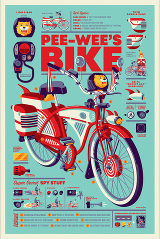 Infographic image depicting all of the parts of Pee-wee Herman's bike. 