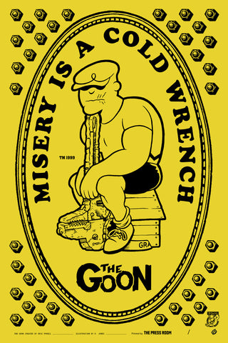 Black and yellow illustration of the Goon by Rob Jones.