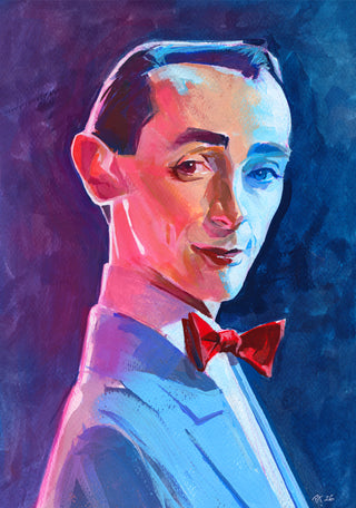 Colorful portrait of a man with a red bow tie against a dark background