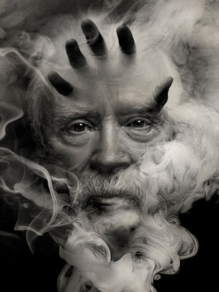 Illustration of John Carpenter surrounded by smoke.
